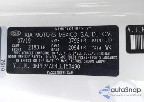 2020 Kia Forte Lxs из США, поврежденный, VIN 3KPF24AD4LE153490